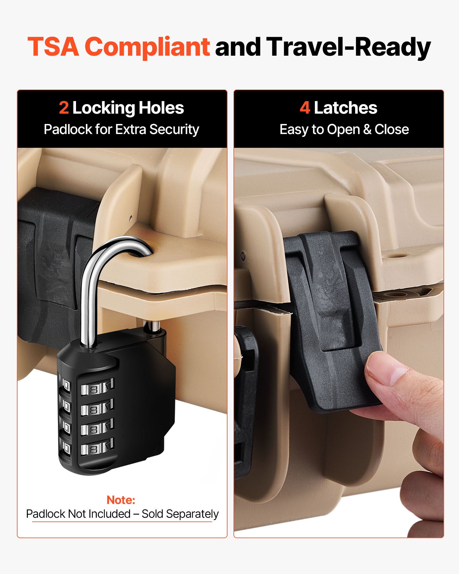 VEVOR Estuche Rígido para Armas Largas, PP, con Cerradura y Espuma Precortada, Enrollable, Resistente al Agua IP67, 1089 x 392 x 155 mm, Color Caqui, para Viajar en Medios de Transporte Público