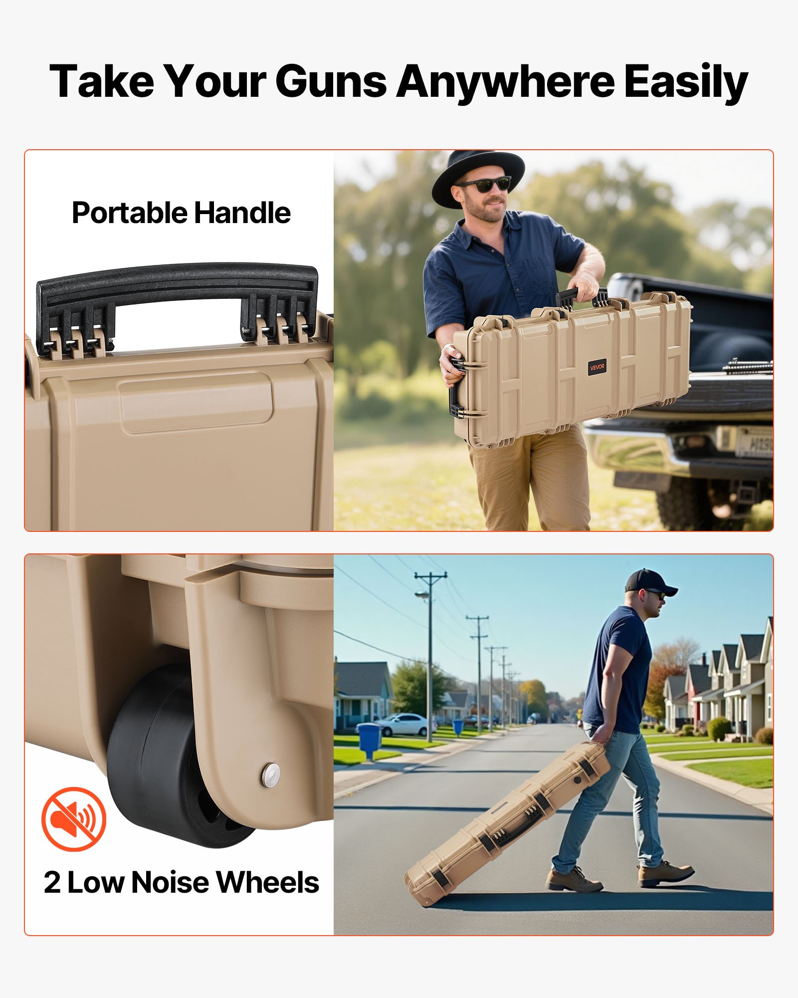 VEVOR Estuche Rígido para Armas Largas, PP, con Cerradura y Espuma Precortada, Enrollable, Resistente al Agua IP67, 108,9 x 39,2 x 15,5 cm, Color Caqui, para Viajar en Medios de Transporte Público