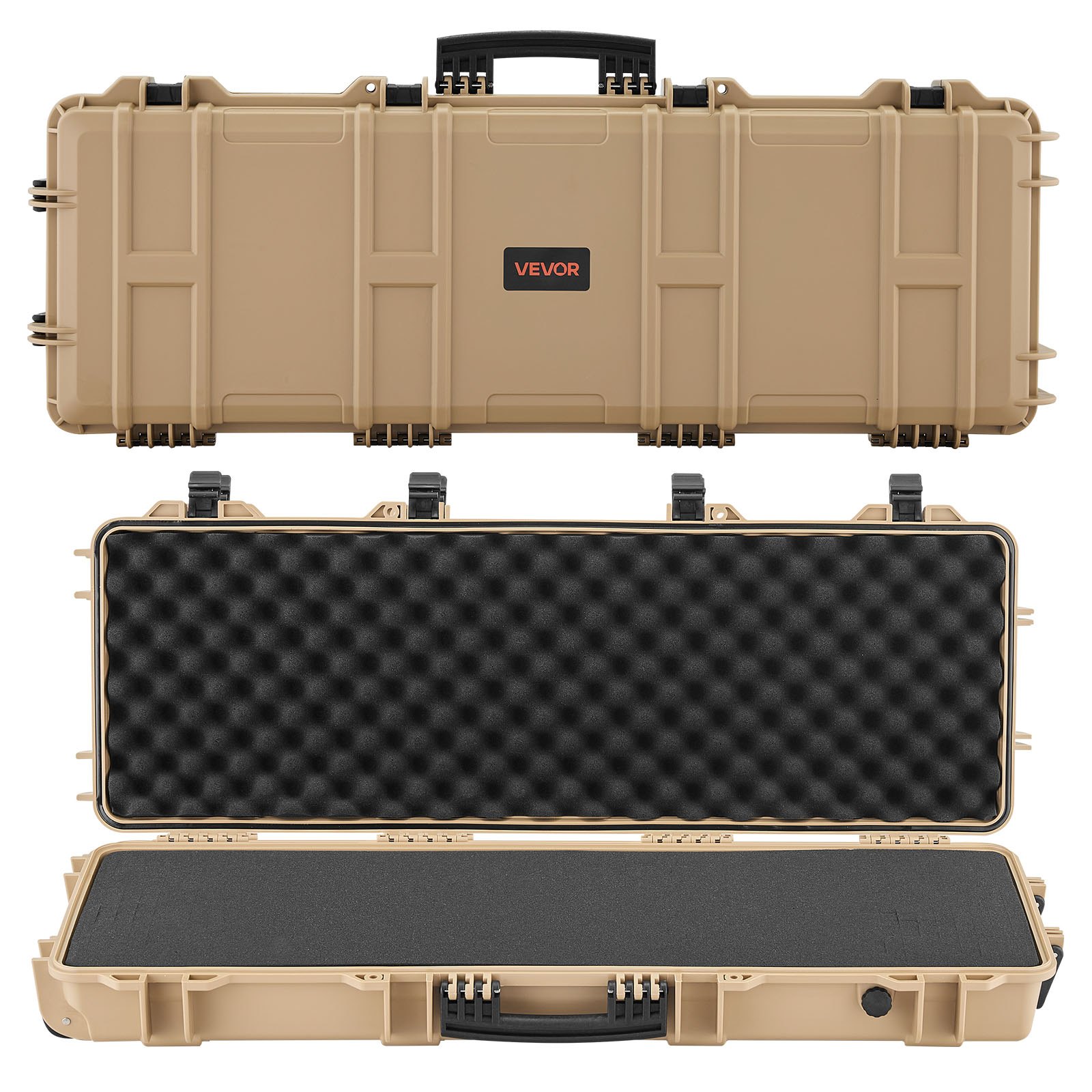 VEVOR Estuche Rígido para Armas Largas, PP, con Cerradura y Espuma Precortada, Enrollable, Resistente al Agua IP67, 108,9 x 39,2 x 15,5 cm, Color Caqui, para Viajar en Medios de Transporte Público
