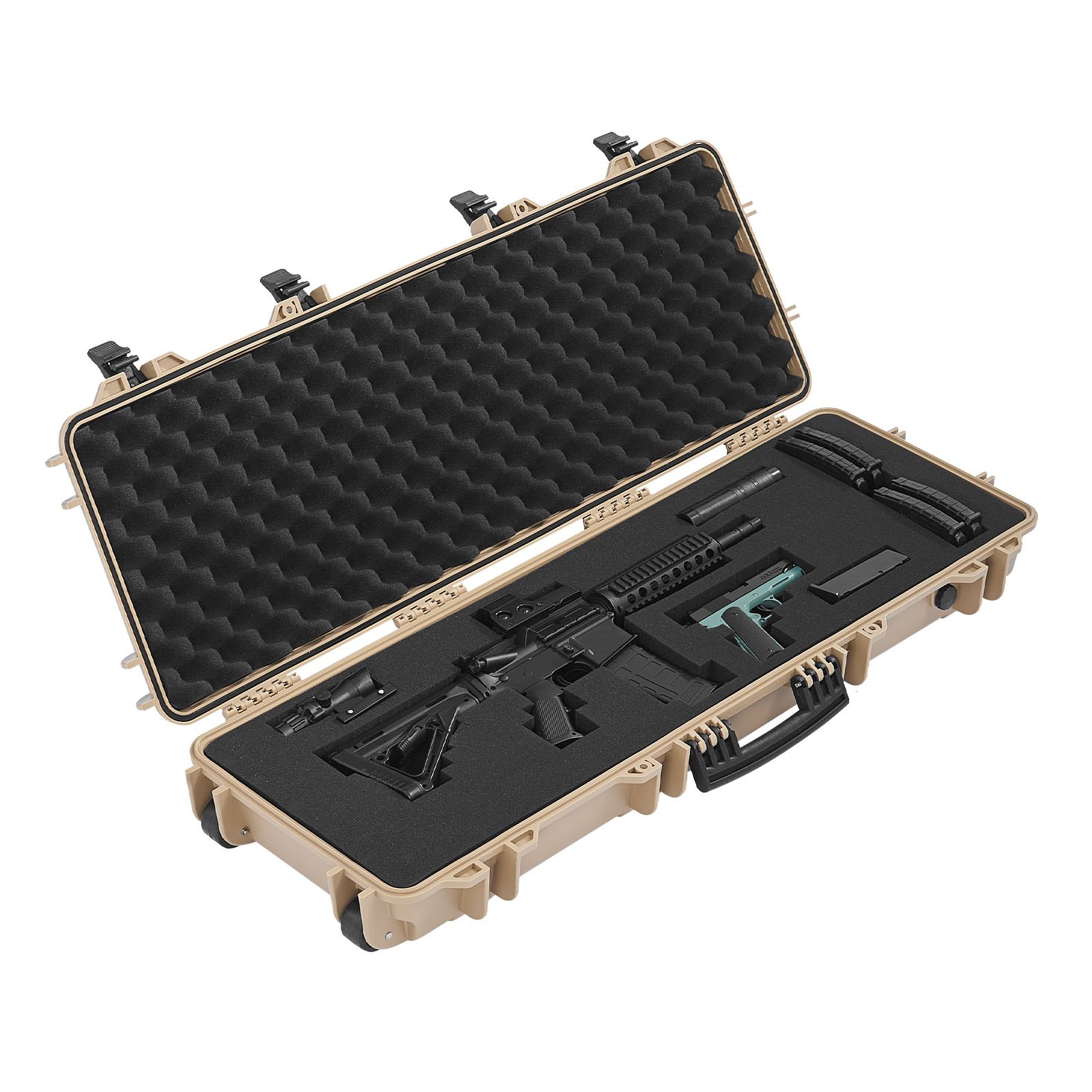 VEVOR Estuche Rígido para Armas Largas, PP, con Cerradura y Espuma Precortada, Enrollable, Resistente al Agua IP67, 108,9 x 39,2 x 15,5 cm, Color Caqui, para Viajar en Medios de Transporte Público