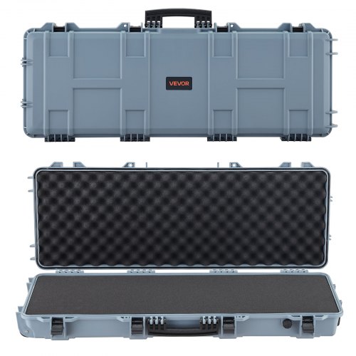 VEVOR Estuche Rígido para Armas Largas, con Cerradura y Espuma Precortada de 4 Capas, Enrollable, Resistente al Agua IP67 y Polvo, 1090 x 410 x 155 mm, Color Gris, para Viajes en Avión y Tren