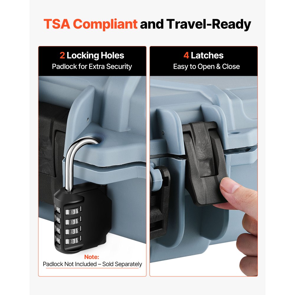 VEVOR Estuche Rígido para Armas Largas, con Cerradura y Espuma Precortada de 4 Capas, Enrollable, Resistente al Agua IP67 y Polvo, 1090 x 410 x 155 mm, Color Gris, para Viajes en Avión y Tren