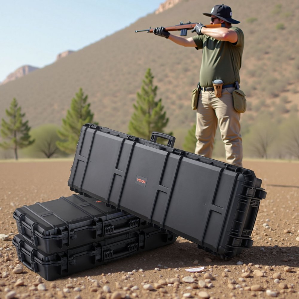 VEVOR Estuche Rígido para Armas Largas, con Cerradura y Espuma Precortada, Enrollable, Resistente al Agua IP67, 134,1 x 42,5 x 18 cm, Color Negro, para Viajeros, Aficionados al Tiro, y Cazadores