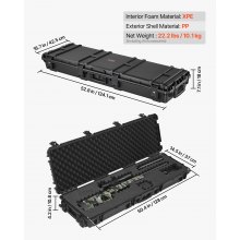 VEVOR Estuche Rígido para Armas Largas, con Cerradura y Espuma Precortada, Enrollable, Resistente al Agua IP67, 1341 x 425 x 180 mm, Color Negro, para Viajeros, Aficionados al Tiro, y Cazadores