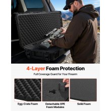 VEVOR Estuche Rígido para Armas Largas, con Cerradura y Espuma Precortada, Enrollable, Resistente al Agua IP67, 1341 x 425 x 180 mm, Color Negro, para Viajeros, Aficionados al Tiro, y Cazadores