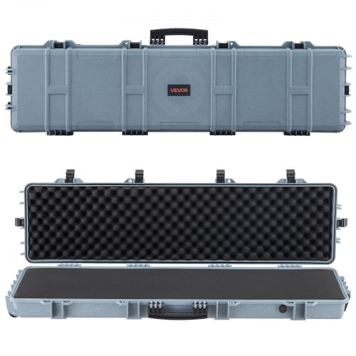 VEVOR Estuche Rígido para Armas Largas, con Cerradura y Espuma Precortada de 4 Capas, Enrollable, Resistente al Agua IP67 y Polvo, 1380 x 385 x 165 mm, Color Gris, para Viajes en Avión y Tren