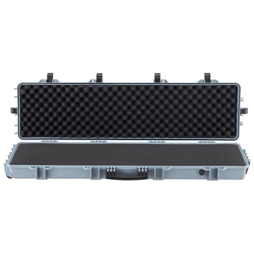 VEVOR Estuche Rígido para Armas Largas, con Cerradura y Espuma Precortada de 4 Capas, Enrollable, Resistente al Agua IP67 y Polvo, 1380 x 385 x 165 mm, Color Gris, para Viajes en Avión y Tren