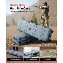 VEVOR Estuche Rígido para Armas Largas, con Cerradura y Espuma Precortada de 4 Capas, Enrollable, Resistente al Agua IP67 y Polvo, 1380 x 385 x 165 mm, Color Gris, para Viajes en Avión y Tren