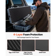 VEVOR Estuche Rígido para Armas Largas, con Cerradura y Espuma Precortada de 4 Capas, Enrollable, Resistente al Agua IP67 y Polvo, 1380 x 385 x 165 mm, Color Gris, para Viajes en Avión y Tren