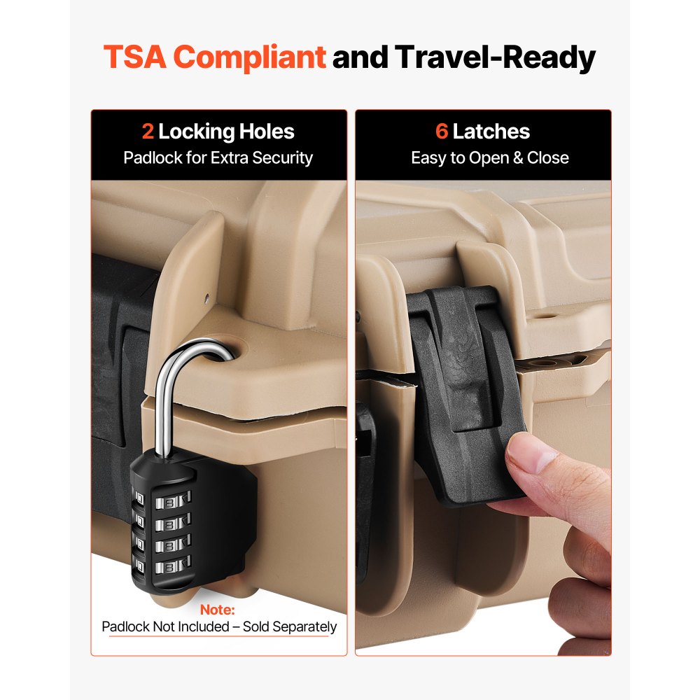 VEVOR Estuche Rígido para Armas Largas, PP, con Cerradura y Espuma Precortada, Enrollable, Resistente al Agua IP67, 1380 x 385 x 165mm, Color Caqui, para Viajar en Medios de Transporte Público