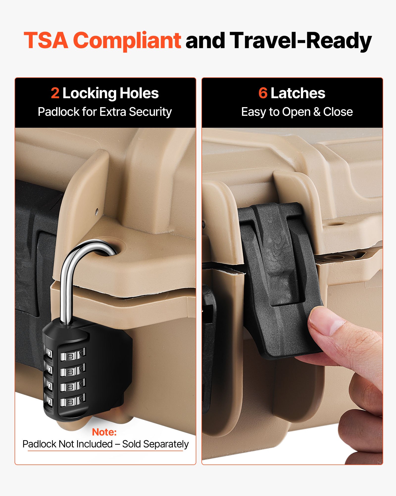 VEVOR Estuche Rígido para Armas Largas, PP, con Cerradura y Espuma Precortada, Enrollable, Resistente al Agua IP67, 1380 x 385 x 165mm, Color Caqui, para Viajar en Medios de Transporte Público