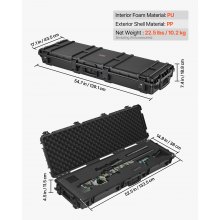 VEVOR Estuche Rígido para Armas Largas, con Cerradura y Espuma Precortada, Enrollable, Resistente al Agua IP67, 1391 x 435 x 188mm, Color Negro, para Viajeros, Aficionados al Tiro, y Cazadores