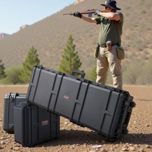 VEVOR Estuche Rígido para Armas Largas, con Cerradura y Espuma Precortada, Enrollable, Resistente al Agua IP67, 1391 x 435 x 188mm, Color Negro, para Viajeros, Aficionados al Tiro, y Cazadores