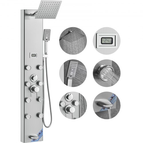 VEVOR Sistema de panel de ducha 6 modos Pantalla digital Acero inoxidable
