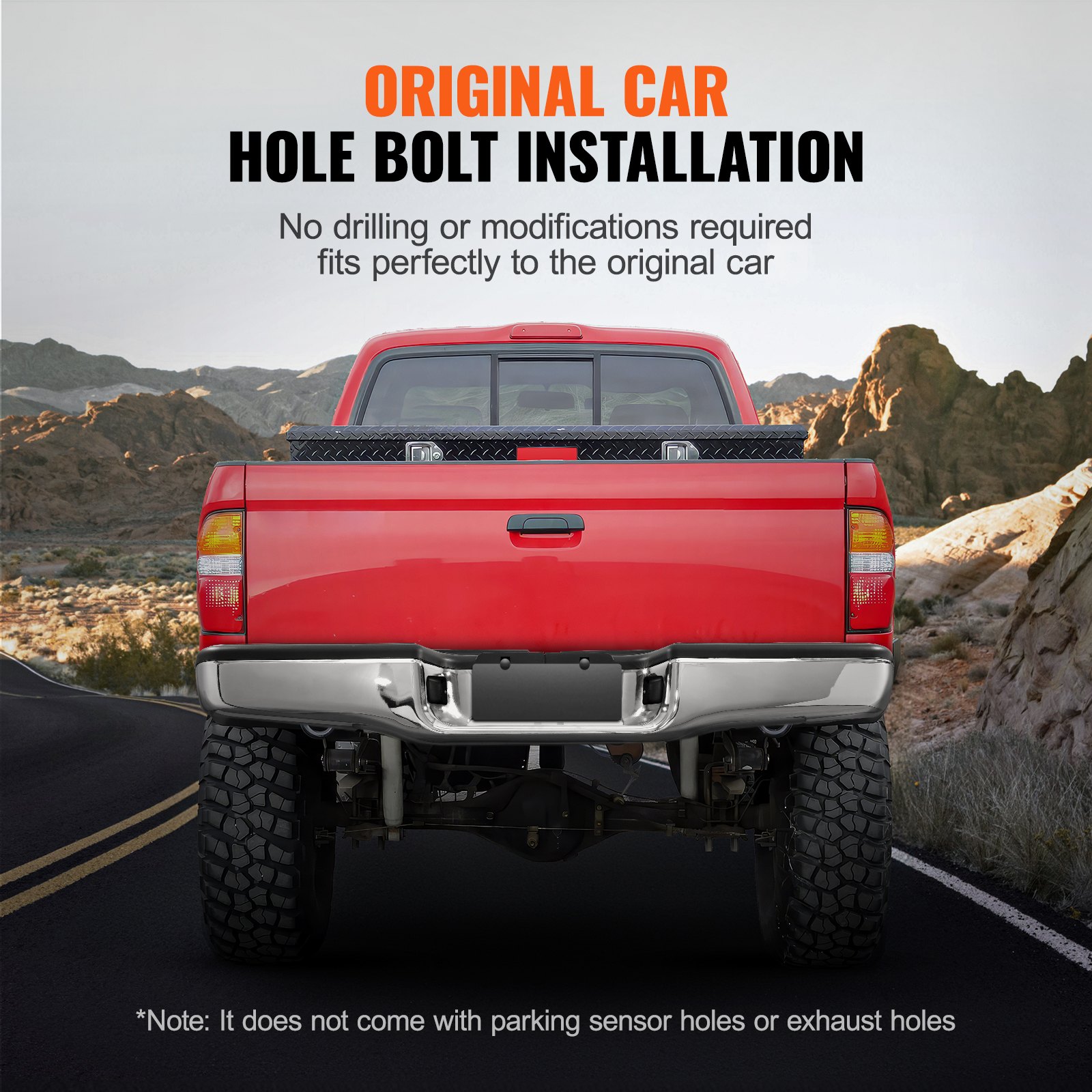 VEVOR Rear Bumper, Compatible with 1995-2004 Toyota Tacoma, Chrome Steel Rear Bumper, Replacement Rear Bumper with License Plate Light and Footrest Pad, without Sensor Holes, for TO1102215