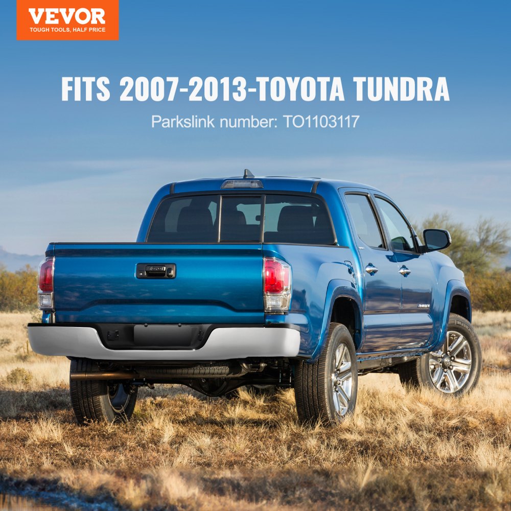 VEVOR Parachoques trasero compatible con Toyota Tundra 2007-2013, conjunto de parachoques trasero de acero cromado, parachoques trasero de repuesto con luz de matrícula y estribo, sin orificios para sensores para TO1103117