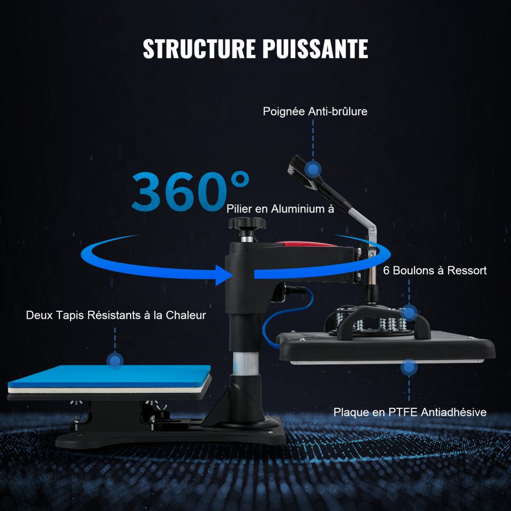 VEVOR Máquina de Prensa en Calor 5 en 1 Máquina de Impresión de Calor 29 x 38 cm Máquina de Transferencia de Calor Abatimiento de 360° Control Digital Inteligente para Camisetas, Gorras, Platos, Tazas