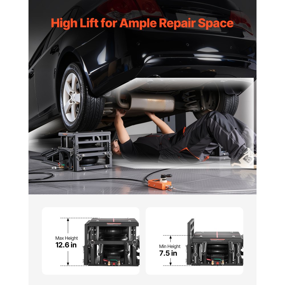 VEVOR Elevadores Portátiles para Coches, 2 Unidades, Capacidad de 5 T, Altura Máxima de Elevación de 32 cm, con Suspensión Neumática, Calzos para Ruedas, Rampas Extensibles y Columnas Elevadas