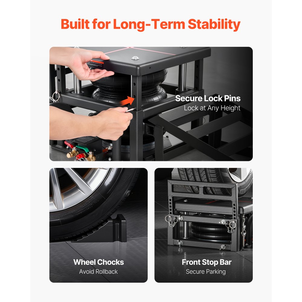 VEVOR Elevadores Portátiles para Coches, 2 Unidades, Capacidad de 5 T, Altura Máxima de Elevación de 32 cm, con Suspensión Neumática, Calzos para Ruedas, Rampas Extensibles y Columnas Elevadas