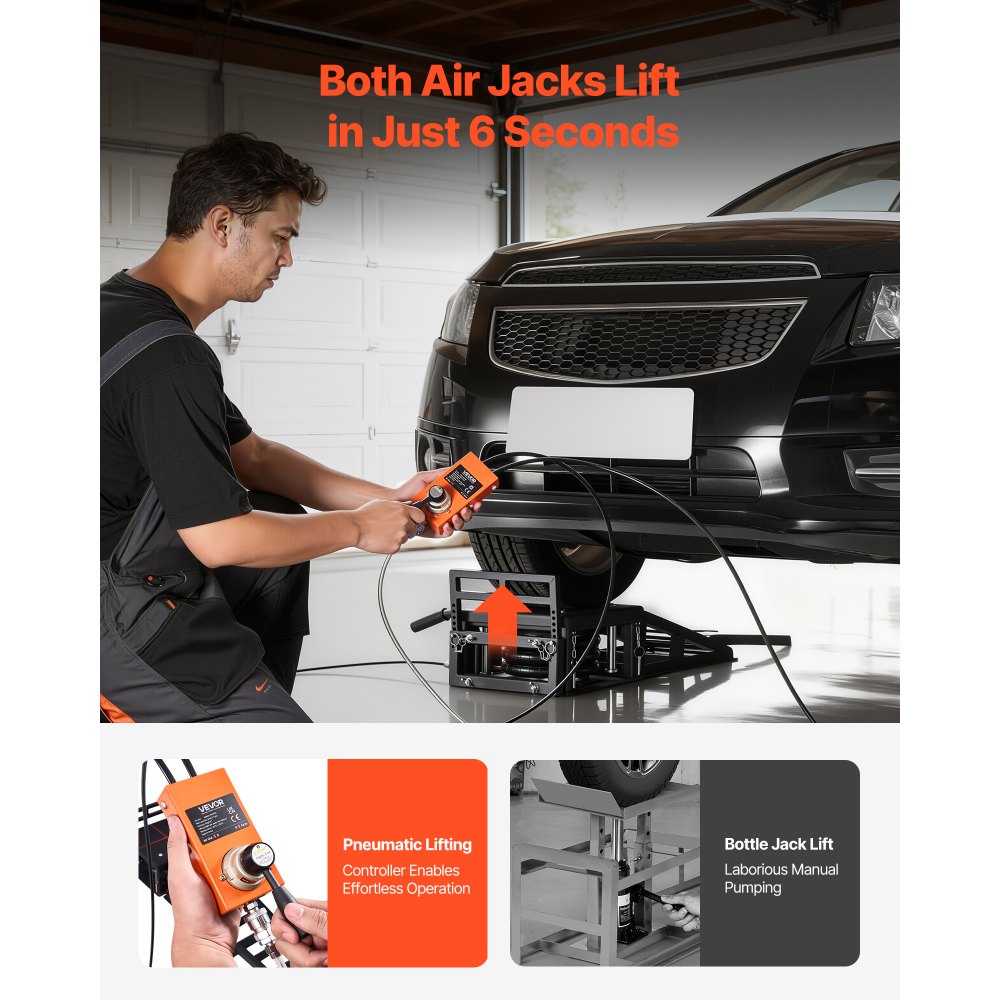 VEVOR Elevadores Portátiles para Coches, 2 Unidades, Capacidad de 5 T, Altura Máxima de Elevación de 32 cm, con Suspensión Neumática, Calzos para Ruedas, Rampas Extensibles y Columnas Elevadas
