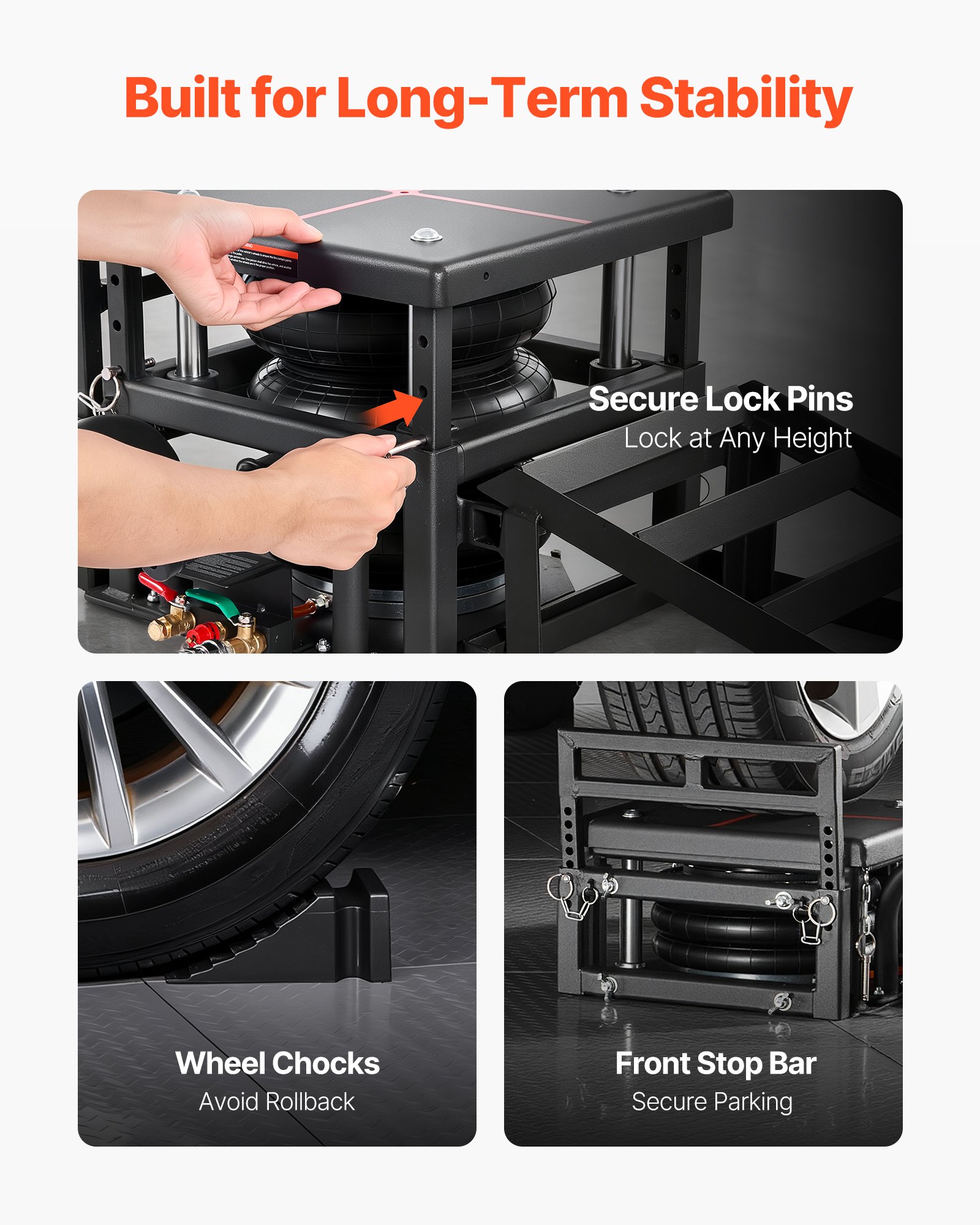 VEVOR Elevadores Portátiles para Coches, 2 Unidades, Capacidad de 5 T, Altura Máxima de Elevación de 32 cm, con Suspensión Neumática, Calzos para Ruedas, Rampas Extensibles y Columnas Elevadas