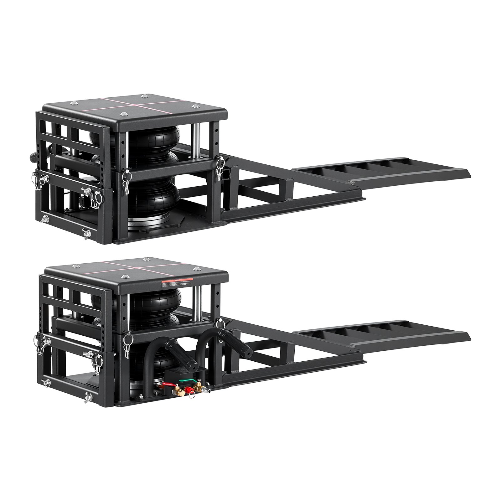 VEVOR Elevadores Portátiles para Coches, 2 Unidades, Capacidad de 5 T, Altura Máxima de Elevación de 32 cm, con Suspensión Neumática, Calzos para Ruedas, Rampas Extensibles y Columnas Elevadas