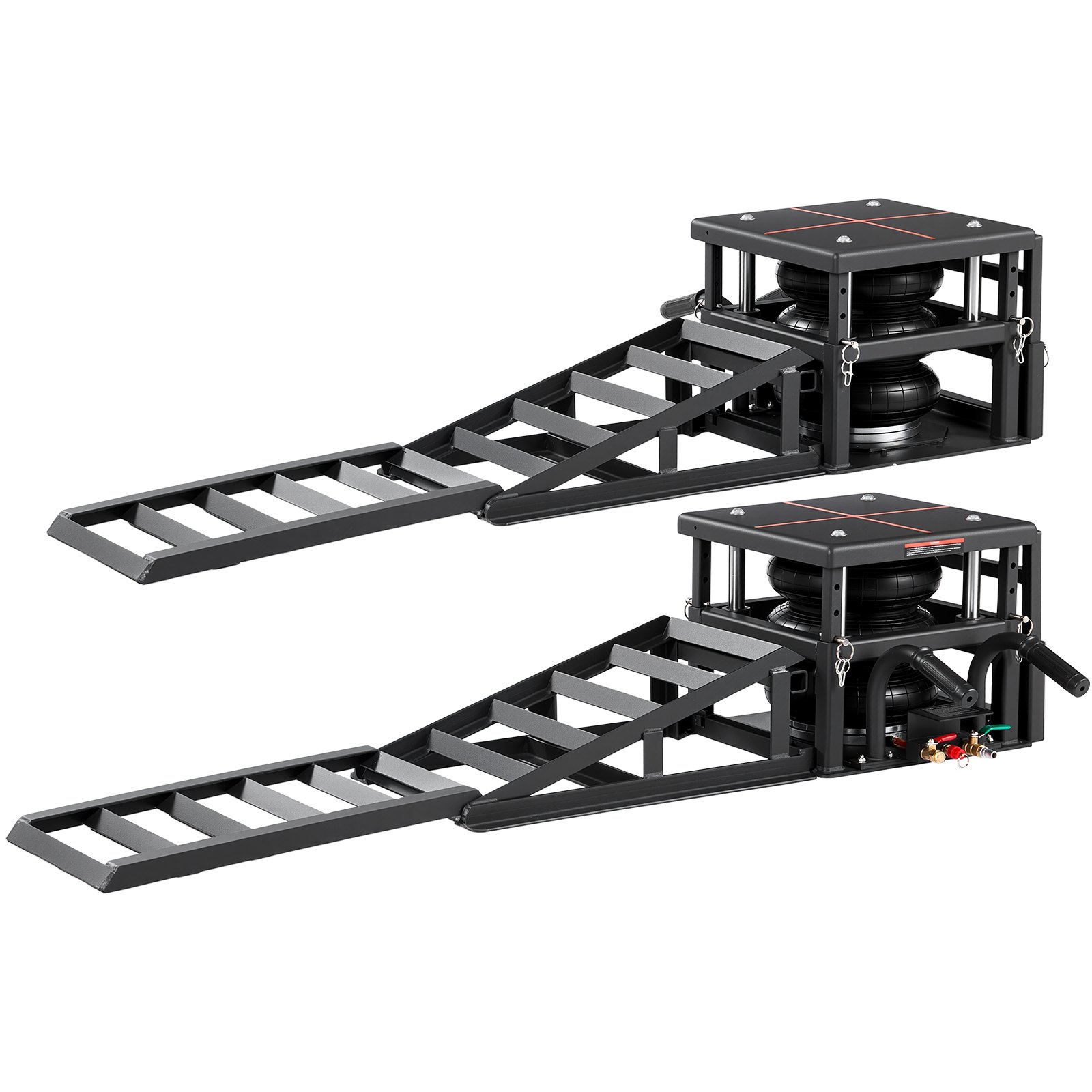 VEVOR Elevadores Portátiles para Coches, 2 Unidades, Capacidad de 5 T, Altura Máxima de Elevación de 32 cm, con Suspensión Neumática, Calzos para Ruedas, Rampas Extensibles y Columnas Elevadas