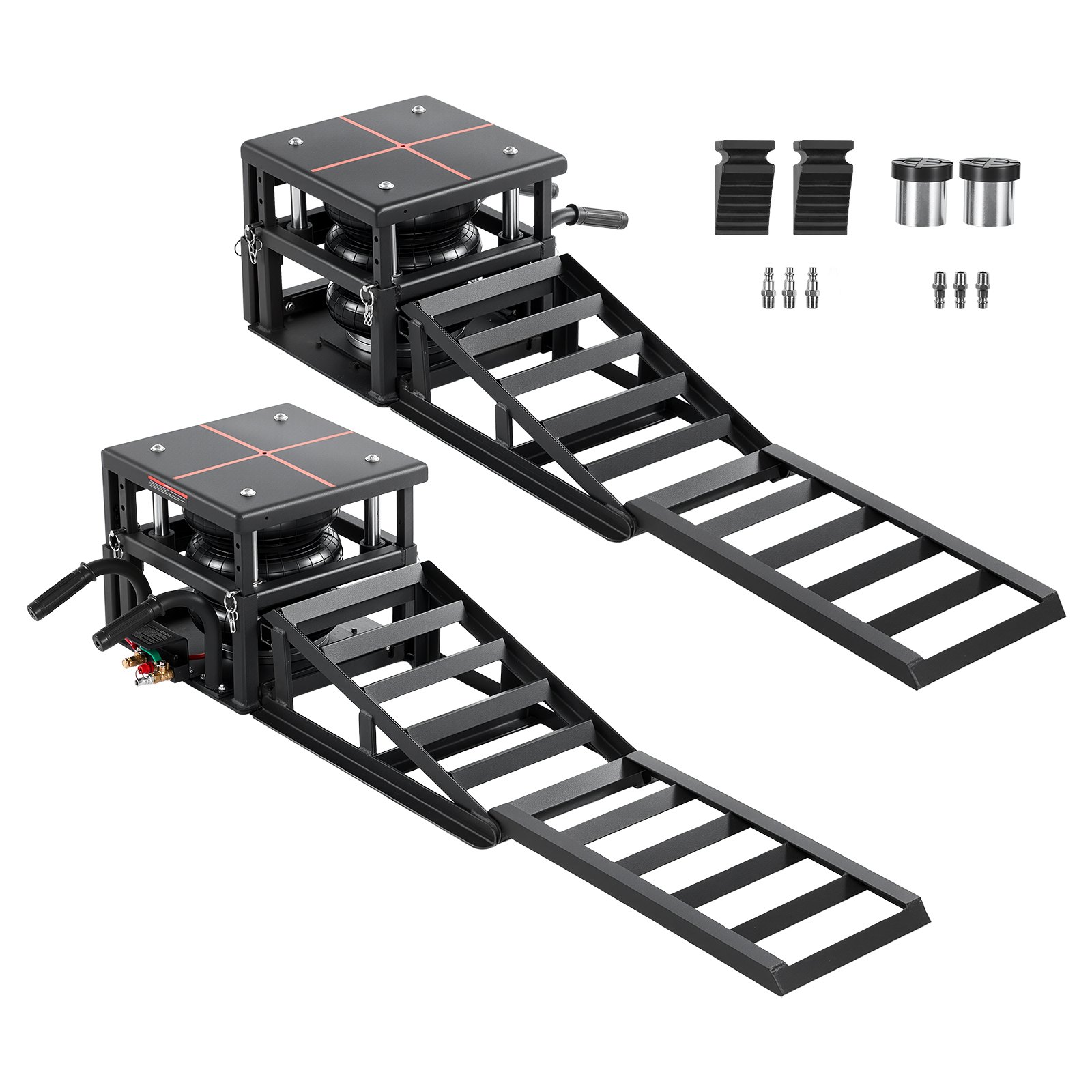 VEVOR Elevadores Portátiles para Coches, 2 Unidades, Capacidad de 5 T, Altura Máxima de Elevación de 32 cm, con Suspensión Neumática, Calzos para Ruedas, Rampas Extensibles y Columnas Elevadas