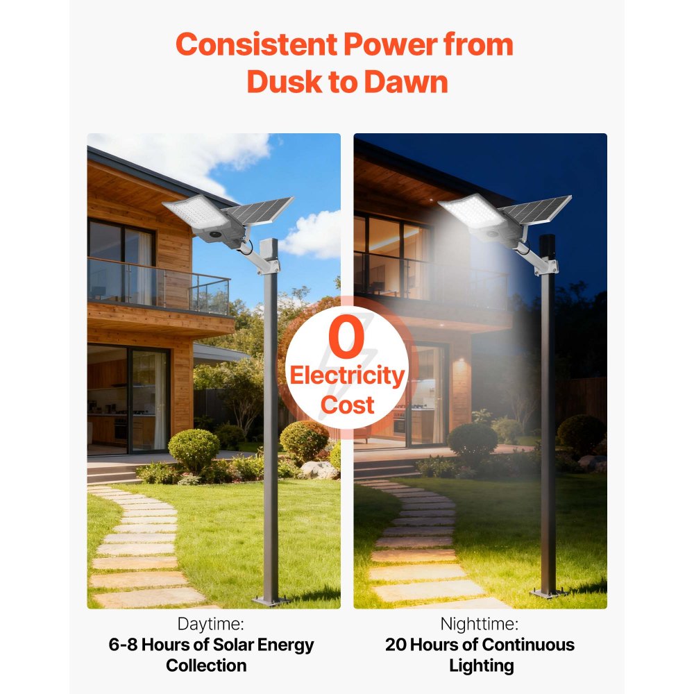 VEVOR Farola Solar para Exteriores 12000 W, 900 000 LM, de Anochecer a Amanecer, Lámpara de Seguridad LED de Tipo Dividido, Control Remoto RF, Resistente al Agua IP65, para Entrada de Vehículos