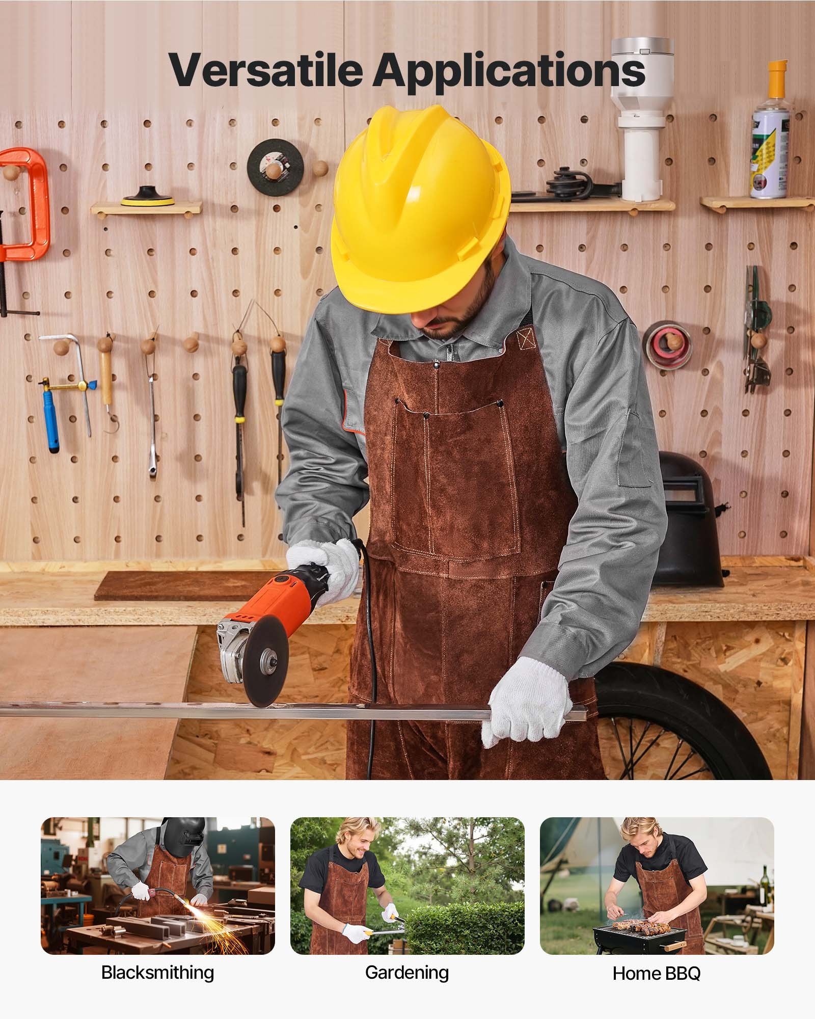 VEVOR Leather Welding Apron Split Leg, Heavy Duty Cowhide Flame Resistant Welding Pants for Men Women, Heat-Resistant Safety Apron with 3 Pockets for Woodworking, Gardening, Blacksmithing, M-Size