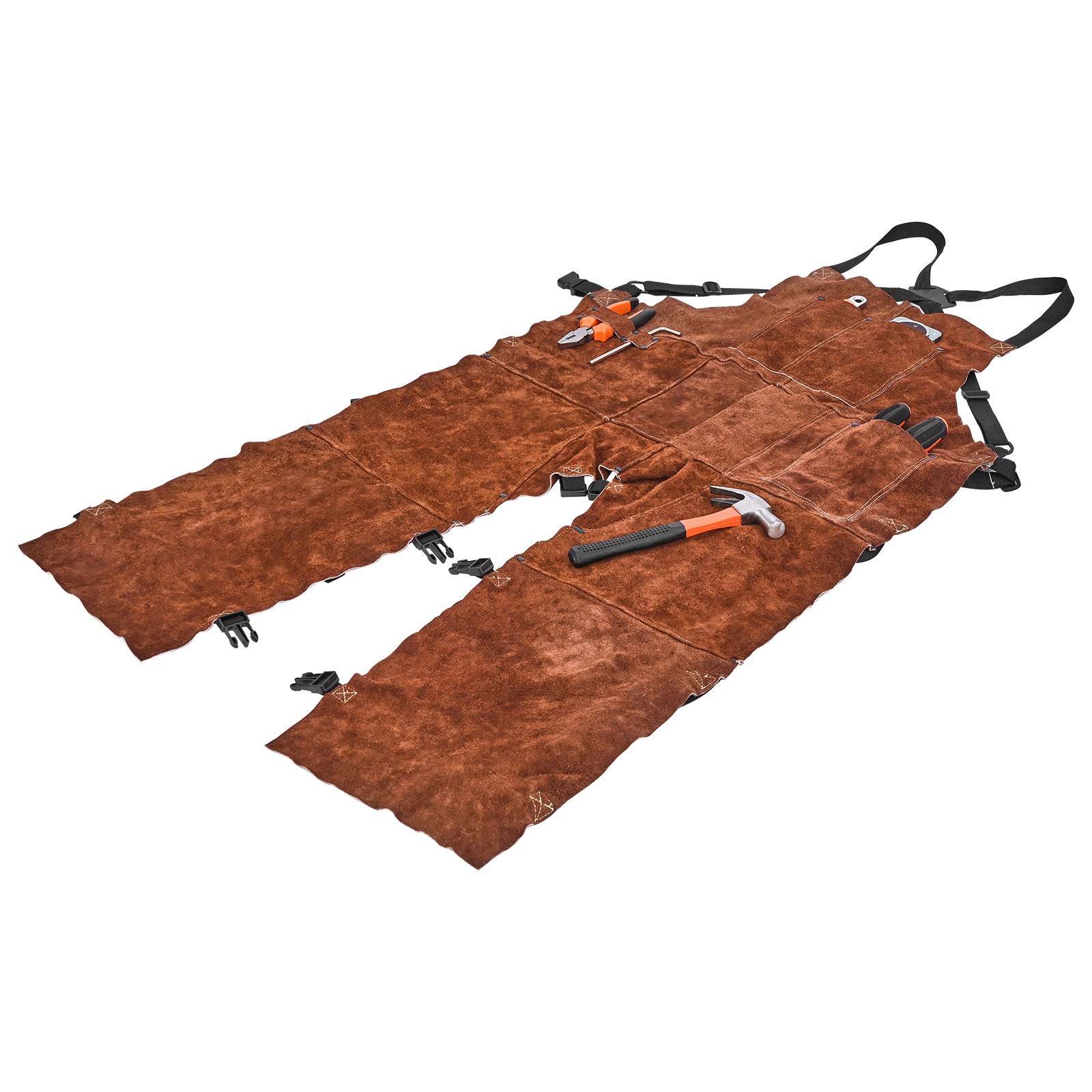 VEVOR Leather Welding Apron Split Leg, Heavy Duty Cowhide Flame Resistant Welding Pants for Men Women, Heat-Resistant Safety Apron with 3 Pockets for Woodworking, Gardening, Blacksmithing, M-Size