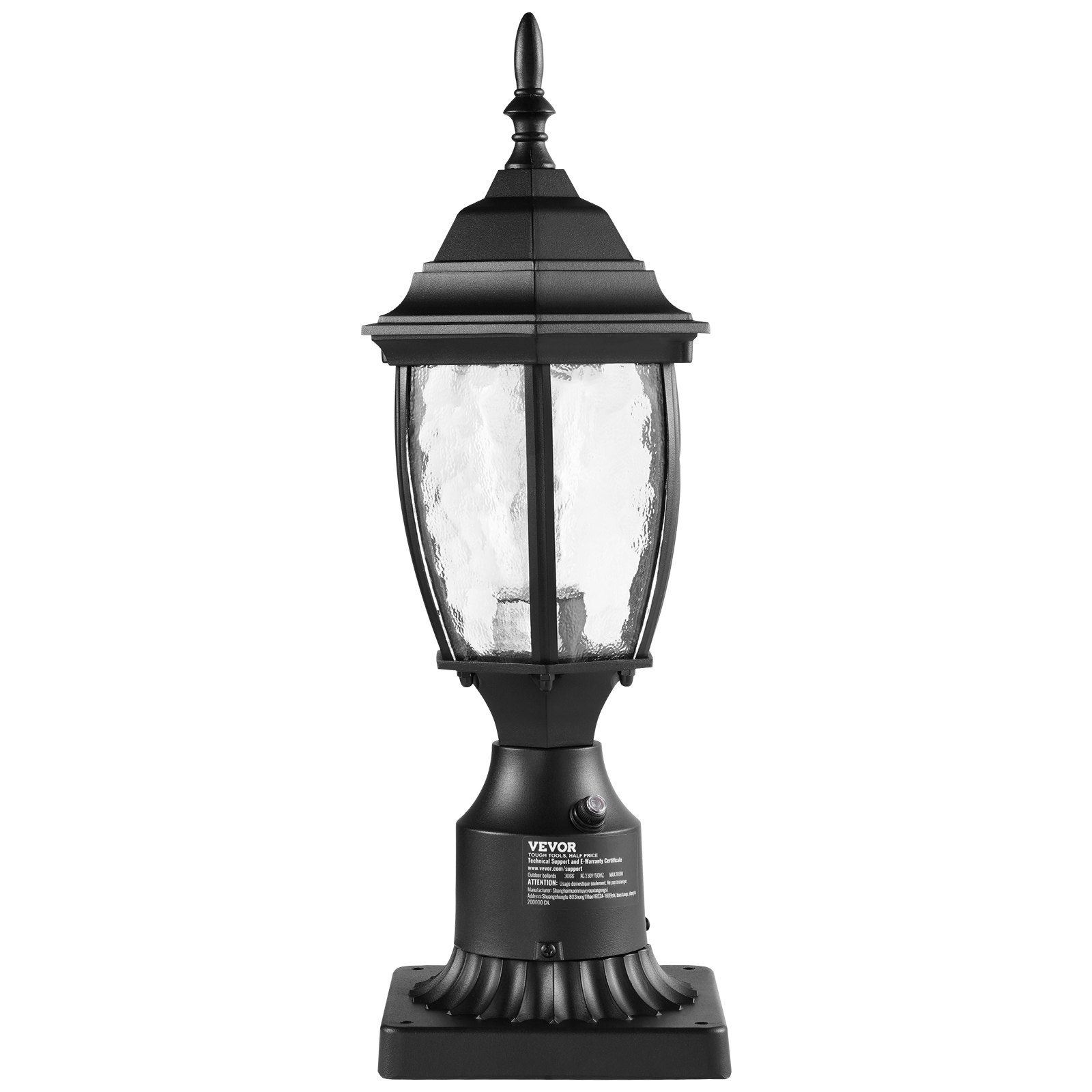 VEVOR Lámpara de poste exterior Dusk to Dawn de 400 mm de altura, resistente al agua, con base de montaje en pilar de 3,5 pulgadas, pantalla de vidrio, luz de columna exterior a prueba de rayos para patio, jardín y camino