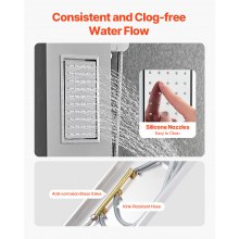 VEVOR Sistema de Ducha con Columna de Acero Inoxidable Cepillado de 135 cm, Cabezal de Ducha Tipo Lluvia, Grifo de 3 Funciones, Montaje en Pared, Chorro de Cuerpo Grande, 1345 x 200 x 460 mm