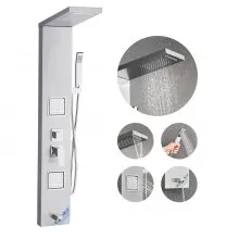 VEVOR Sistema de Ducha con Panel Tipo Torre y Cabezal Tipo Cascada, Acero Inoxidable, Grifo de 5 Funciones, con 2 Chorros Corporales, ducha de Mano y Caño de Bañera, 1345 x 200 x 460 mm, Plata