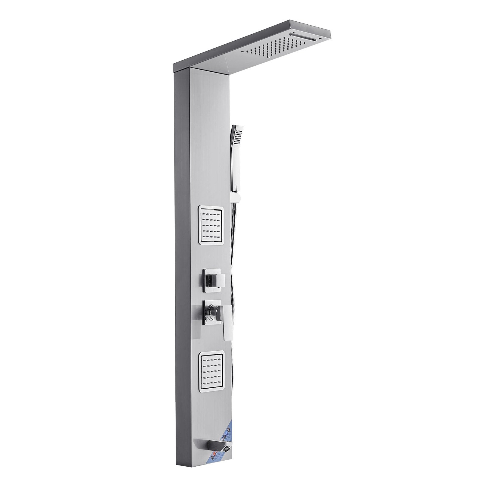 VEVOR Sistema de Ducha con Panel Tipo Torre y Cabezal Tipo Cascada, Acero Inoxidable, Grifo de 5 Funciones, con 2 Chorros Corporales, ducha de Mano y Caño de Bañera, 1345 x 200 x 460 mm, Plata