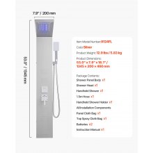 VEVOR Sistema de Columna de Ducha con Columna de Acero Inoxidable LED Plata