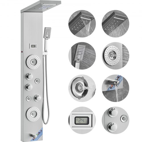 VEVOR Sistema de panel de ducha de acero inoxidable 6 modos LED y pantalla