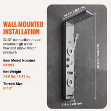 VEVOR Sistema de panel de ducha de acero inoxidable 6 modos LED y pantalla