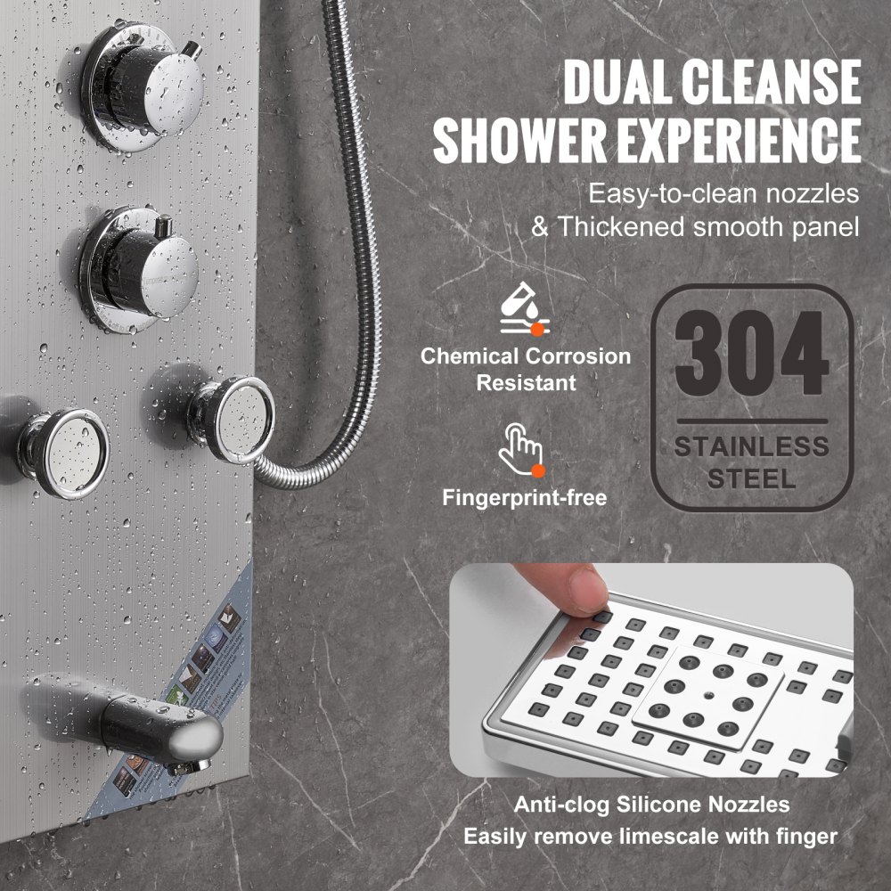 VEVOR Sistema de panel de ducha con 6 modos, panel de ducha hidroeléctrico, pantalla LED, lluvia, cascada, 5 chorros de masaje, caño para bañera, cabezal de ducha de mano, juego de ducha
