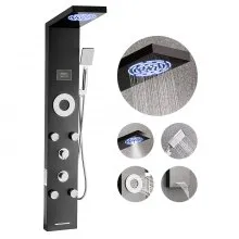 VEVOR Sistema de Ducha 6 en 1 con Columna Tipo Torre con Efecto Lluvia, LED, Columna de Acero Inoxidable Cepillado, Grifo de 6 Funciones, con 5 Chorros Corporales, Ducha de Mano y Caño de Bañera