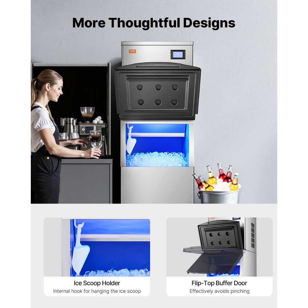 VEVOR Storage Container for Commercial Ice Cube Makers, Ice Container with 113.4 kg Capacity, Ice Storage Container with Filter & Non-Slip Rubber Feet, for Restaurants, Hotels, and Beverage Stores