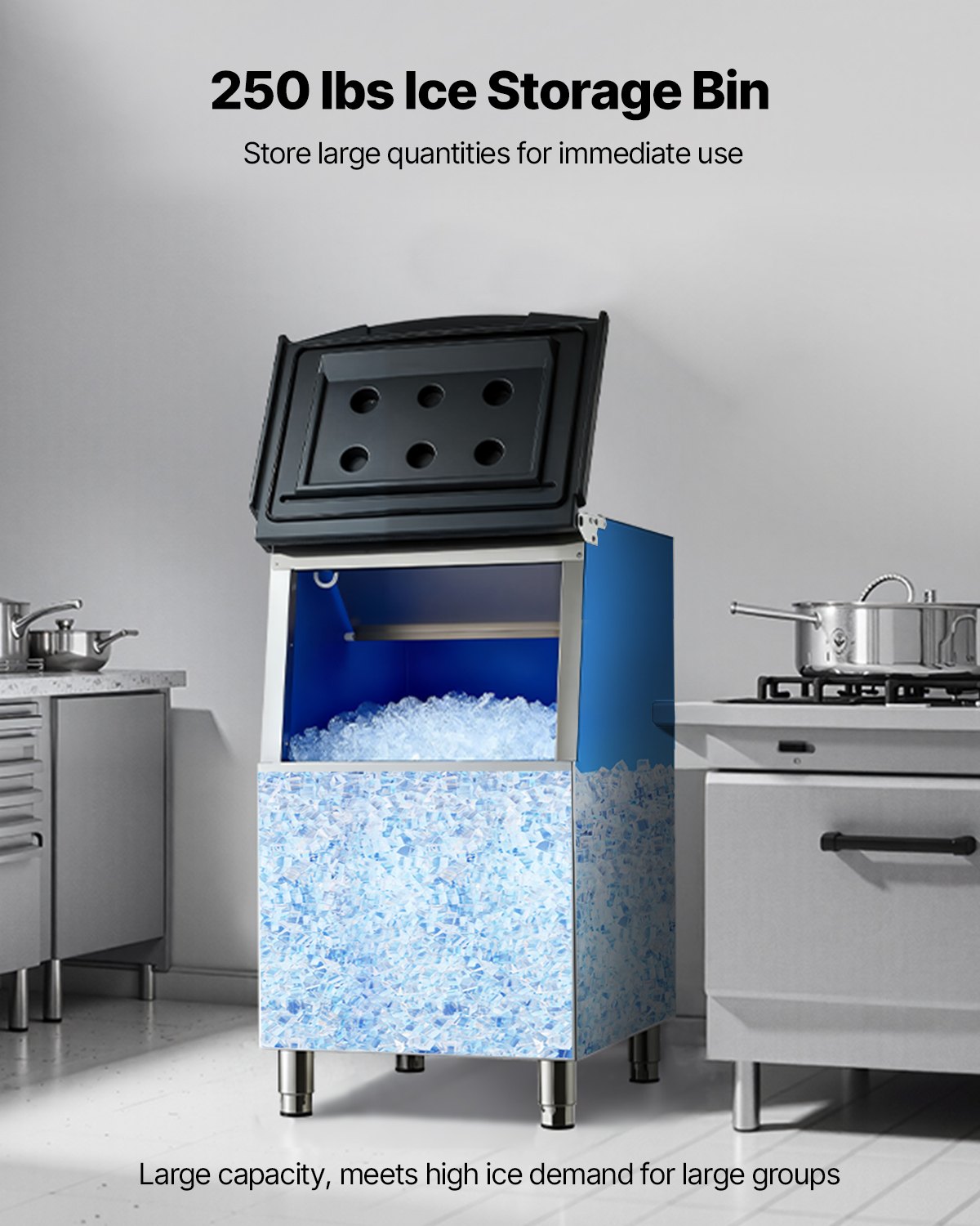 VEVOR Contenedor de Almacenamiento para Máquina de Hielo Capacidad de 250 libras Contenedor de Hielo de Acero Inoxidable con Filtro y Patas de Goma Antideslizantes para Restaurantes, Hoteles, Bares