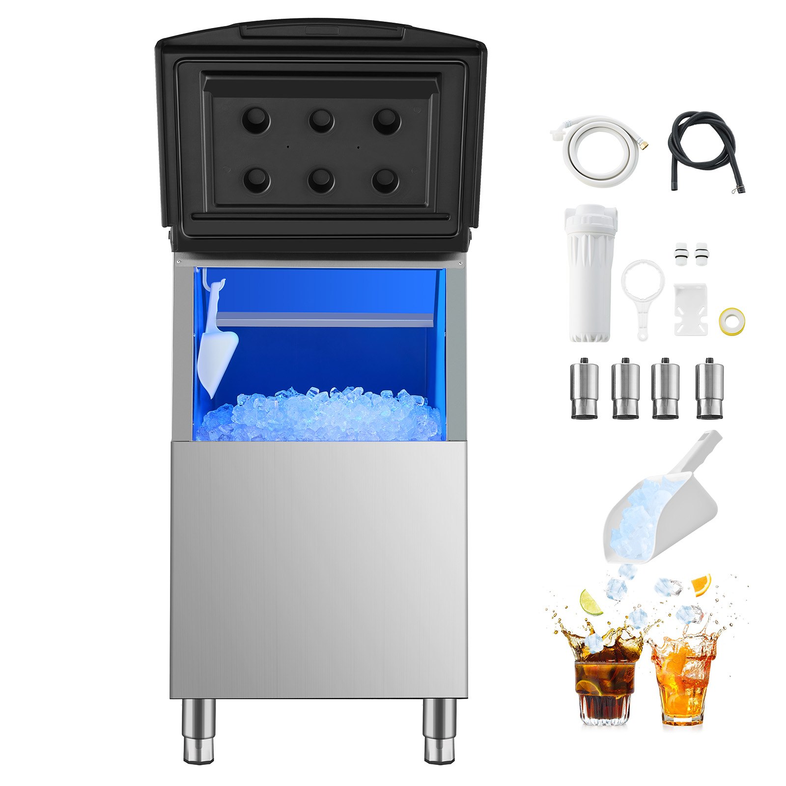 VEVOR Storage Container for Commercial Ice Cube Makers, Ice Container with 113.4 kg Capacity, Ice Storage Container with Filter & Non-Slip Rubber Feet, for Restaurants, Hotels, and Beverage Stores