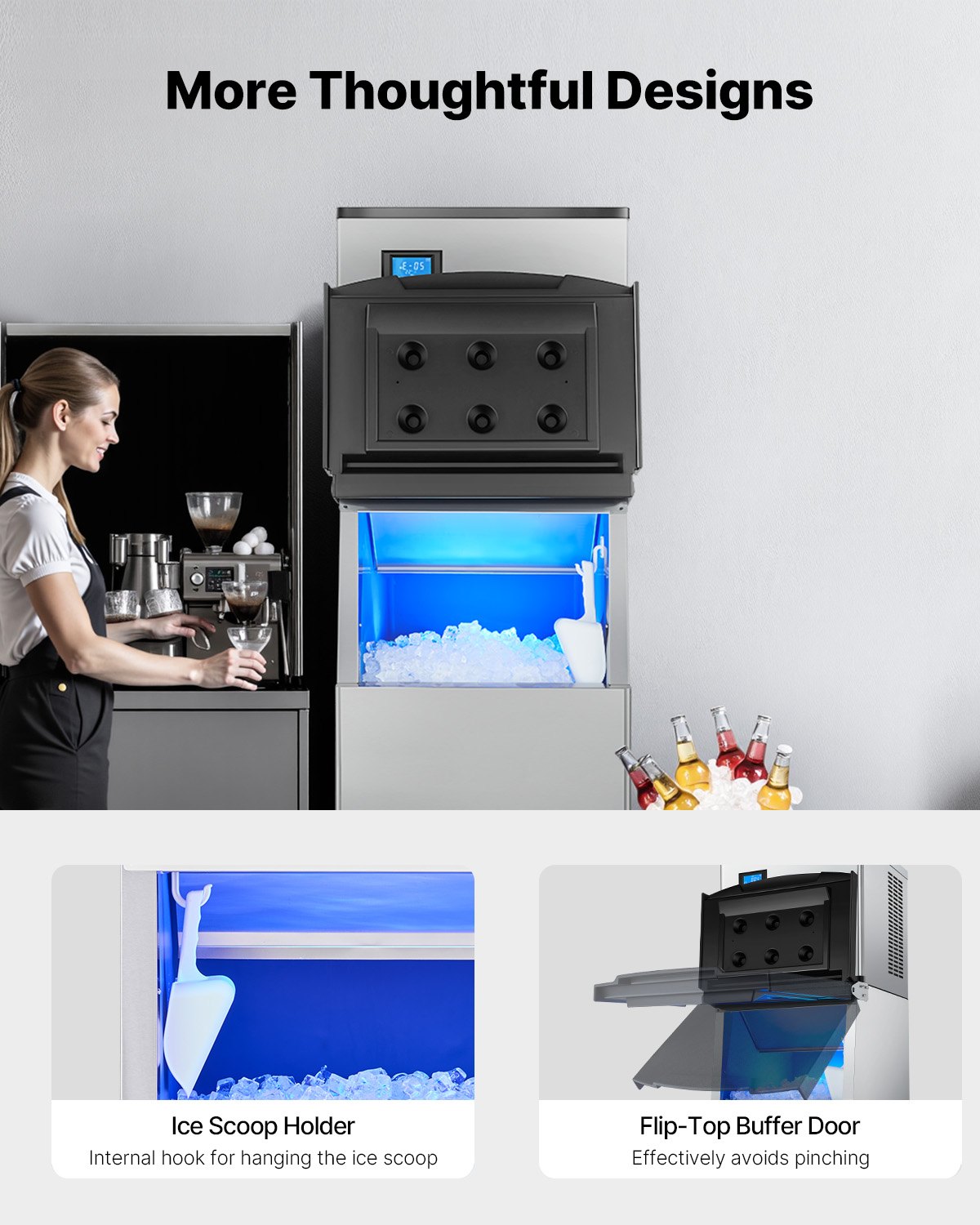 VEVOR Storage Container for Commercial Ice Cube Makers, Ice Bin with 113.4 kg Capacity, Ice Storage Container with Filter & Non-Slip Rubber Feet, for Restaurants, Hotels, and Beverage Shops