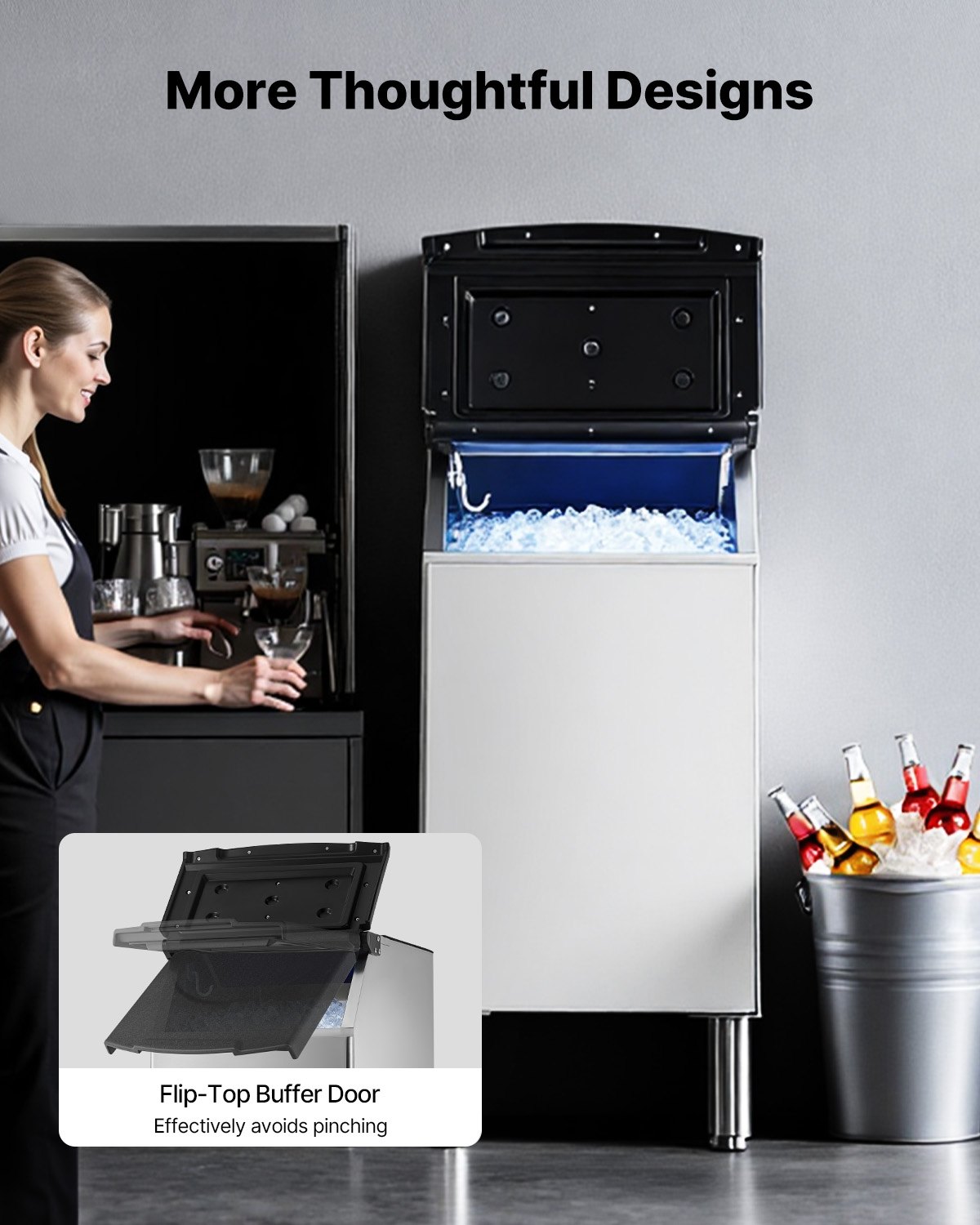 VEVOR Contenedor de Almacenamiento para Máquina de Hielo Capacidad de 136 kg Contenedor de Hielo de Acero Inoxidable con Filtro y Patas de Goma Antideslizantes para Restaurantes, Hoteles, Bares