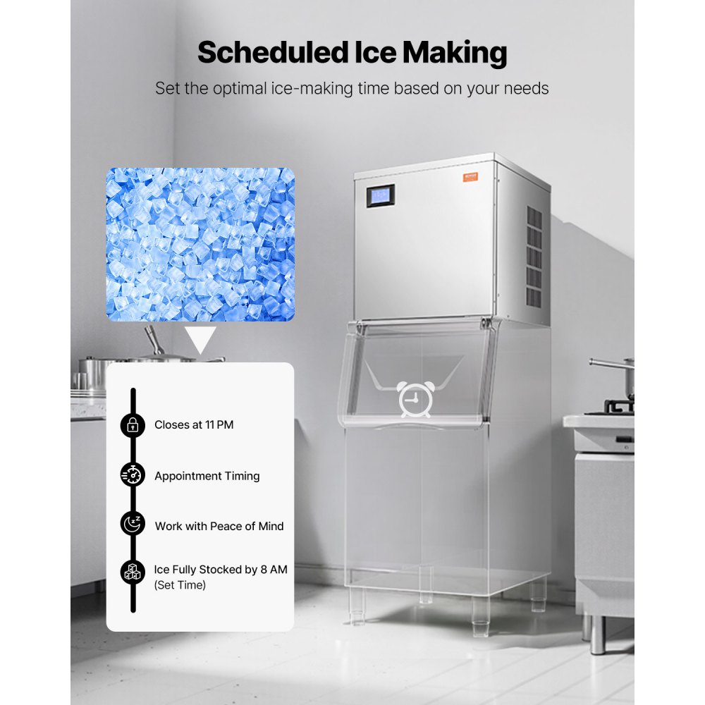 VEVOR Máquina para Fabricar Hielo 400 ​​libras/día Máquina de Hielo de Acero Inoxidable 560 mm Autolimpiante Programada Máquina de Cubitos de Hielo Modular para Restaurantes Hoteles (Solo Cabezal)