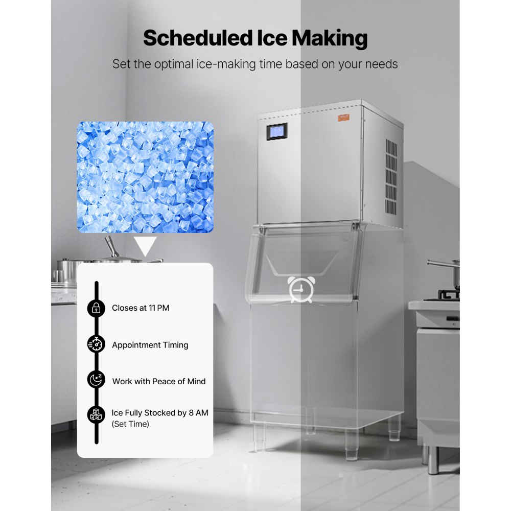 VEVOR Ice Machine Head for Commercial Ice Makers (Head Only) 249 kg/day, Stainless Steel + PE Plastic Head, Ice Maker Head with Smart Control Panel & One-Touch Cleaning