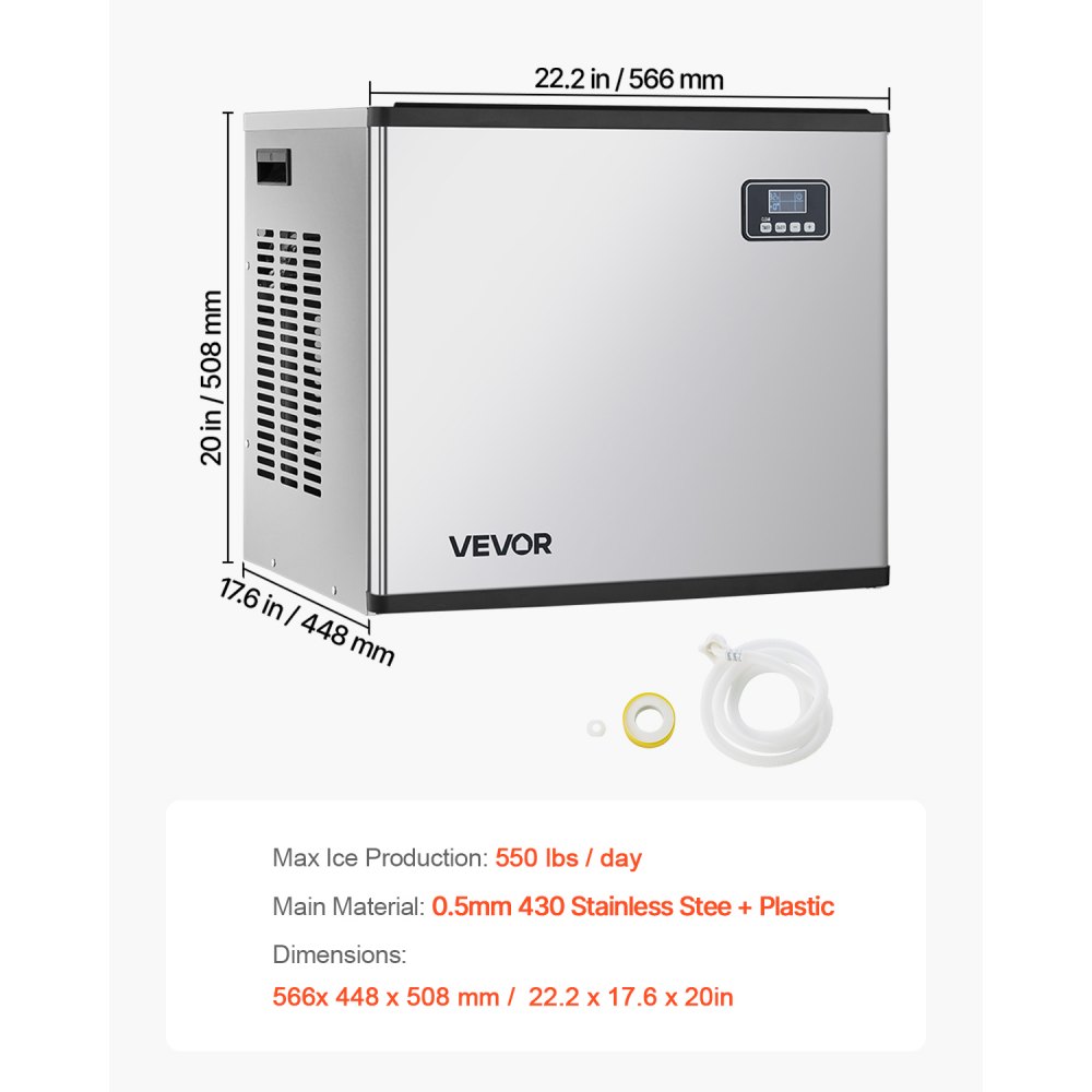 VEVOR Commercial Ice Maker Machine - Head, 249.5 kg/Day Stainless Steel Ice Machine with Self-Cleaning, Scheduled Ice-Making, Adjustable Thickness, Ideal for Restaurant Bar Cafe Hotel - Head Only