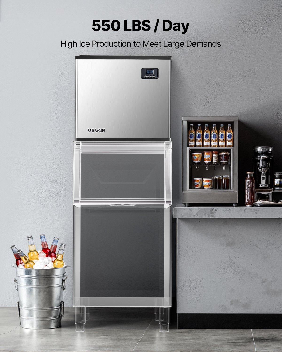 VEVOR Commercial Ice Maker Machine - Head, 249.5 kg/Day Stainless Steel Ice Machine with Self-Cleaning, Scheduled Ice-Making, Adjustable Thickness, Ideal for Restaurant Bar Cafe Hotel - Head Only