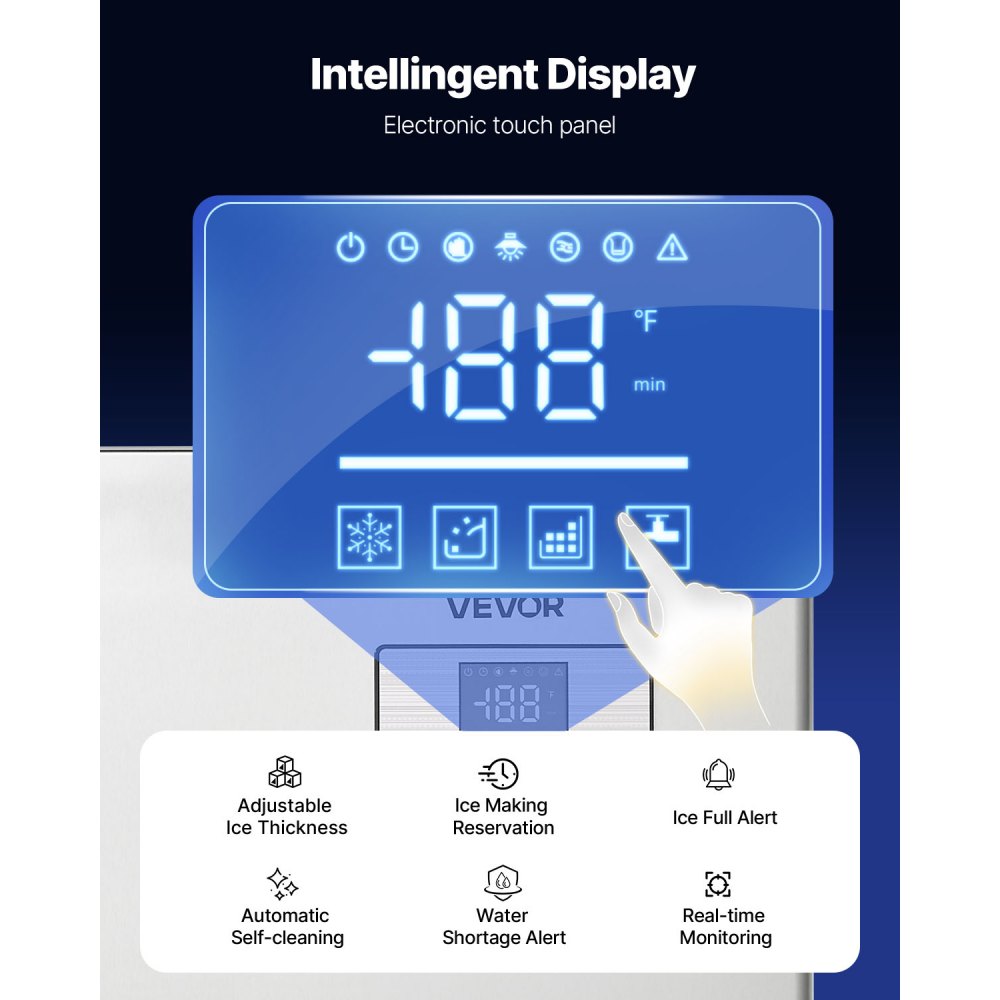 VEVOR Máquina para Fabricar Hielo 250 kg/día Máquina de Hielo de Acero Inoxidable 560 mm Autolimpiante Programada Máquina de Cubitos de Hielo Modular para Restaurantes Hoteles (Solo Cabezal)